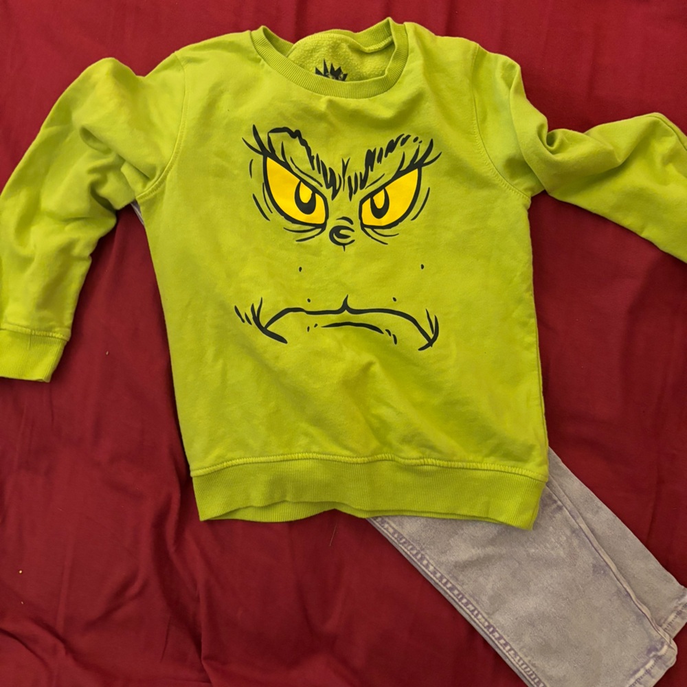 Kids Grinch Sweatshirt & Purple Jeans Xmas Party Outfit